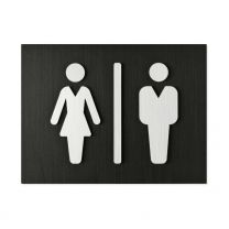 WC-skylt - Svart med dam / herr figur i relief 15 x 11,5 cm